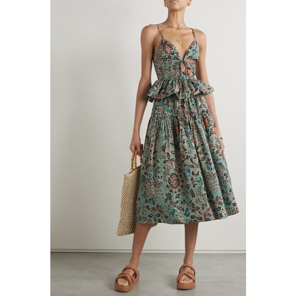 Fernanda floral-print cotton-poplin midi skirt