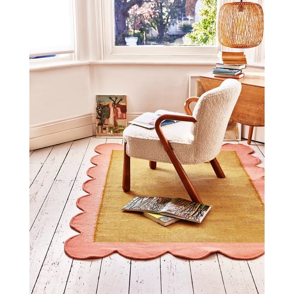 Cecily Handwoven Scalloped Yellow Wool Cotton Rug