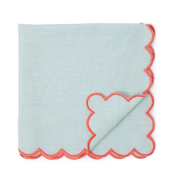 Scallop Edge Napkin in Blue Coral Pink