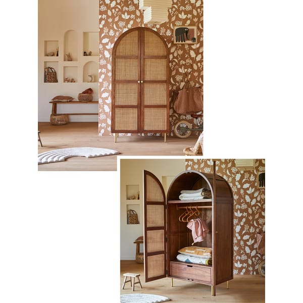 Kids wardrobe in elm and canework