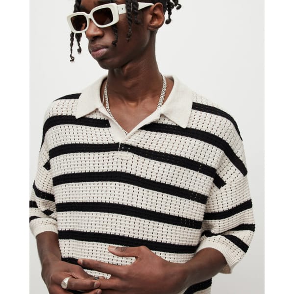 ALLSAINTS Kade Striped Oversized Polo Shirt 1