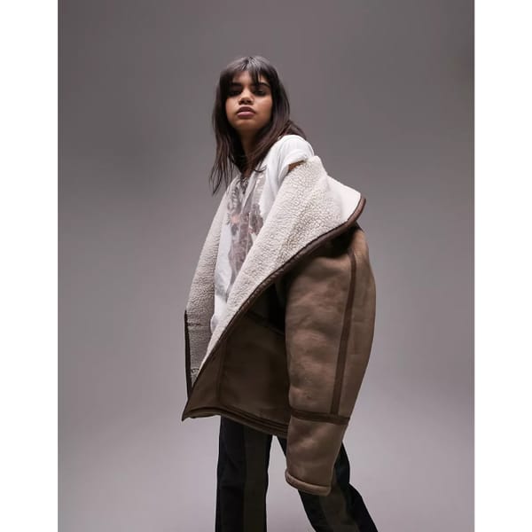 asos Topshop oversized faux shearling car coat in mink
