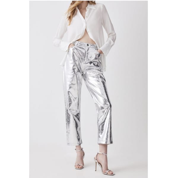 Metallic Faux Leather Straight Leg Trouser