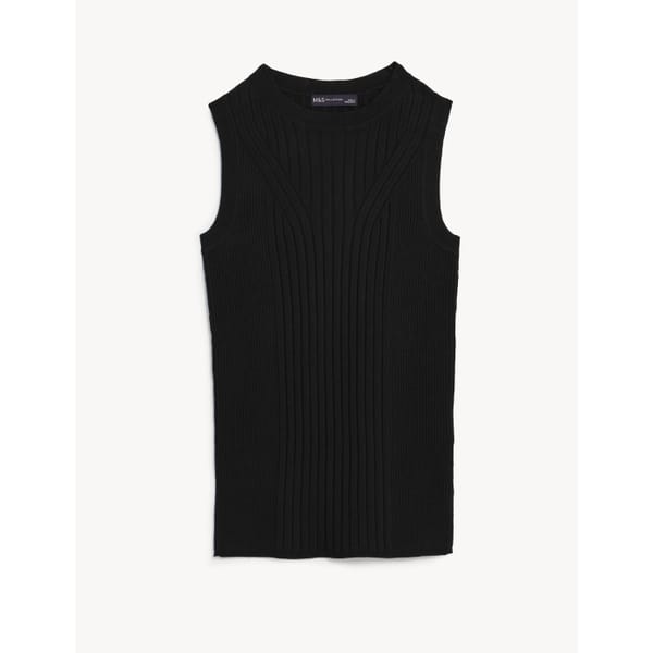 M_S Ribbed Crew Neck Fitted Knitted Vest