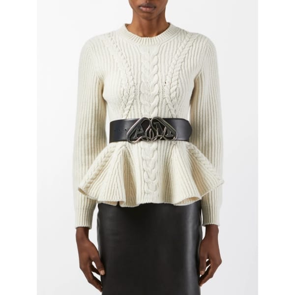 Peplum-hem Cable-knitted Wool-blend Sweater