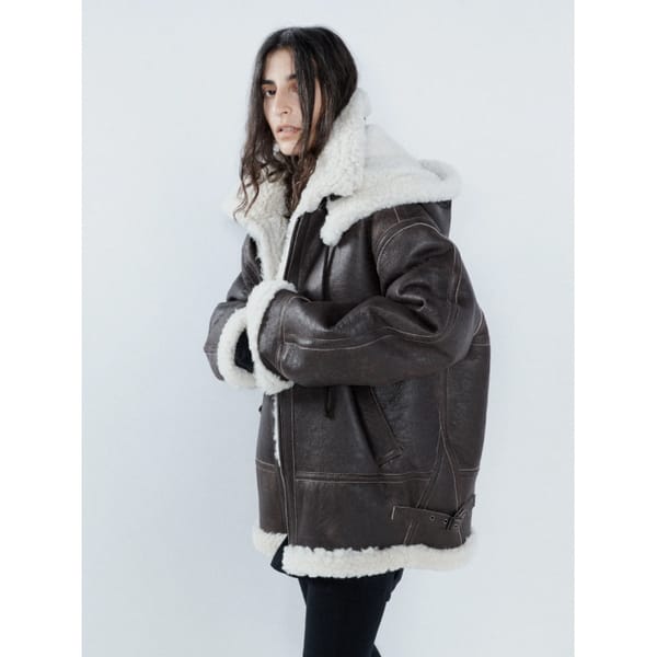 matchesfashion RAEY Contrast shearling sheepskin aviator coat