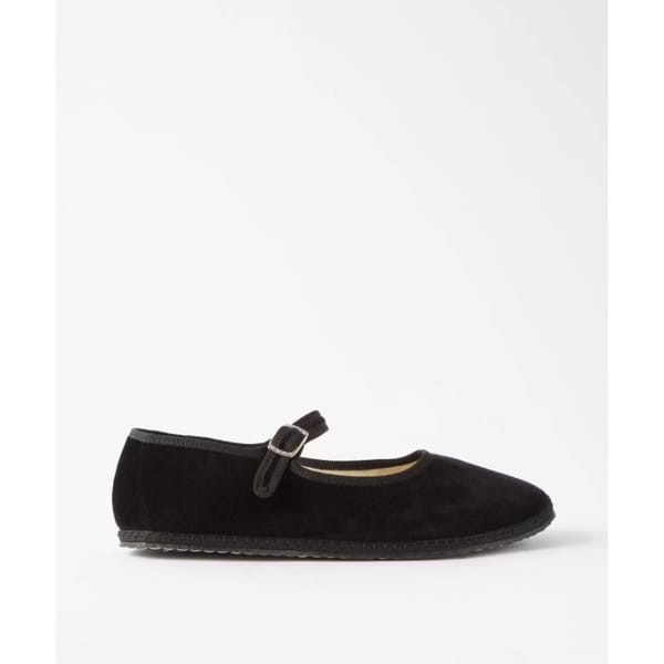 Blanket-stitched velvet Mary Jane flats
