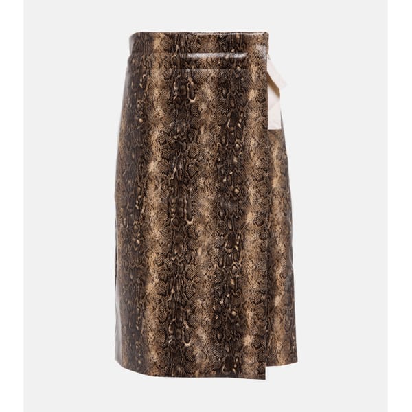 mytheresa Ganni Snake-Print Faux Leather Wrap Midi Skirt