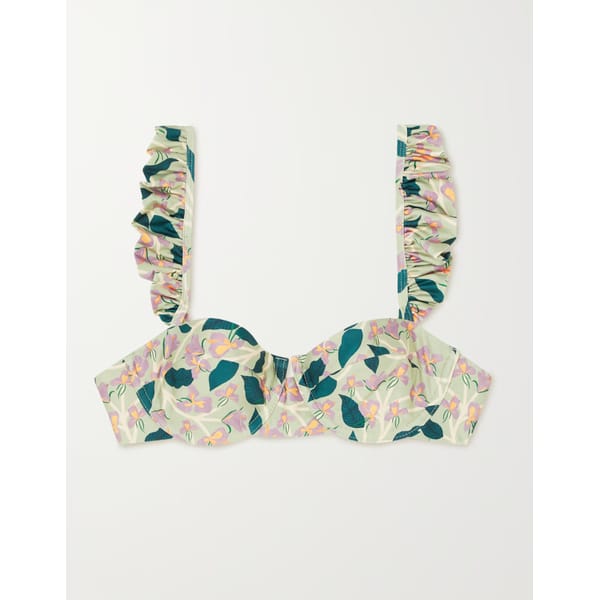 netaporter AGUA BY AGUA BENDITA Kiwi ruffled floral-print recycled underwired bikini top