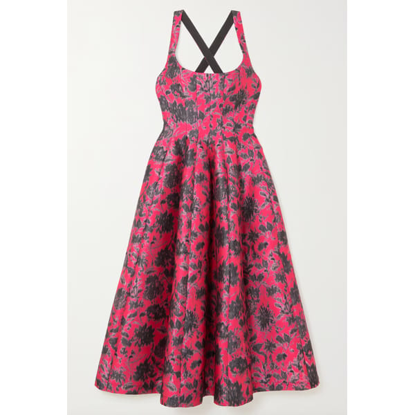 Floral-jacquard Midi Dress