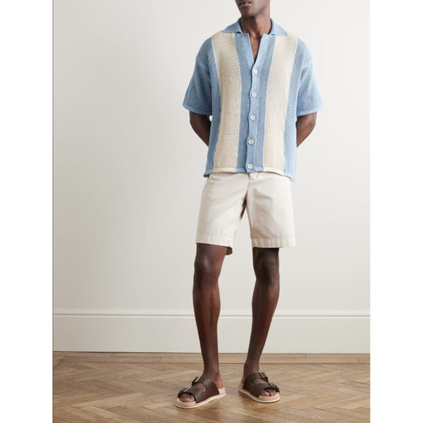 NETAPORTER - PIACENZA 1733 Camp-Collar Striped Crochet-Knit Cotton Shirt