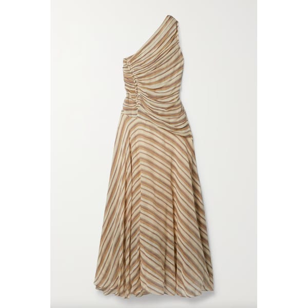 Fiori one-shoulder asymmetric striped cotton-voile dress