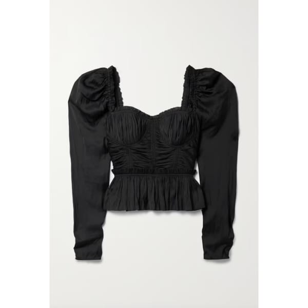 Mia Ruffled Gathered Satin Peplum Blouse