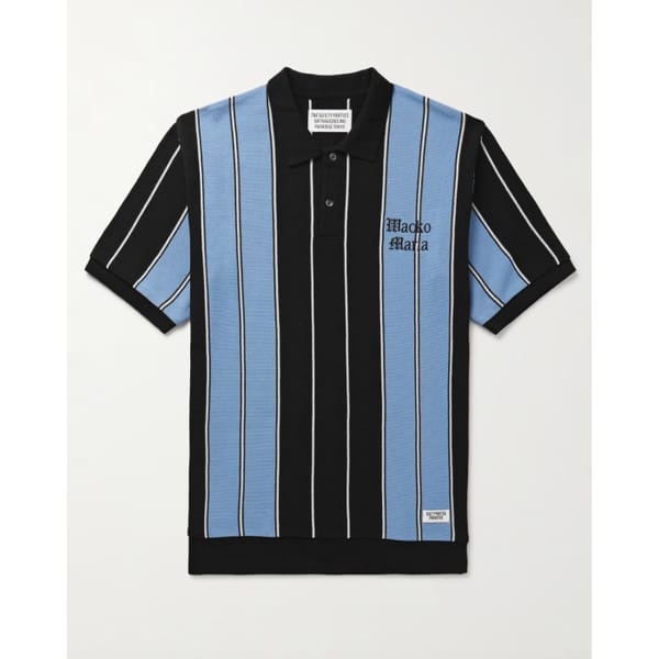 NETAPORTER - WACKO MARIA Logo-Embroidered Striped Jacquard-Knit Cotton-Blend Polo Shirt