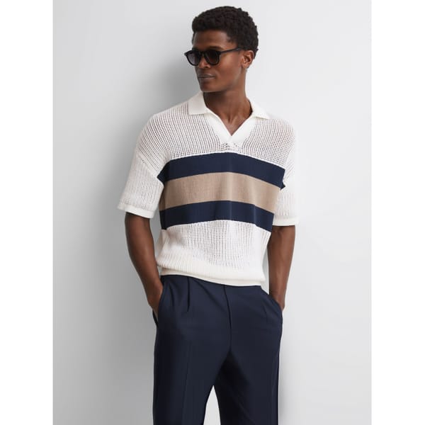 Reiss RODEO REISS _ CHÉ CROCHET OPEN COLLAR POLO SHIRT