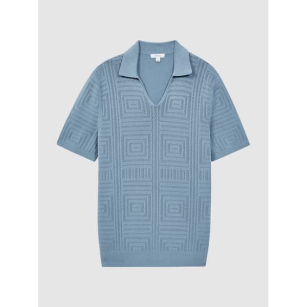 reiss THAMES SLIM FIT KNITTED COTTON SHIRT blue
