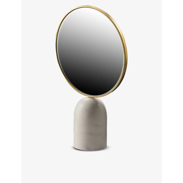 Round Brass-Coated Marble Mirror 34cm