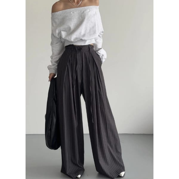 Noor Wide Pants - Grey Pinstripe