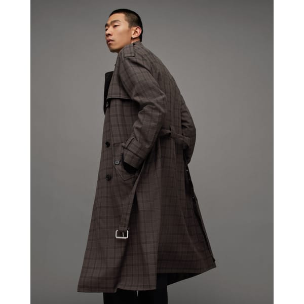 allsaints Castor Checked Oversized Trench Coat