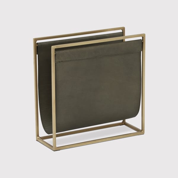 khaki and gold magazine rack