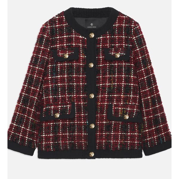 red and black Anine Bing Lydia Wool-Blend Bouclé Jacket