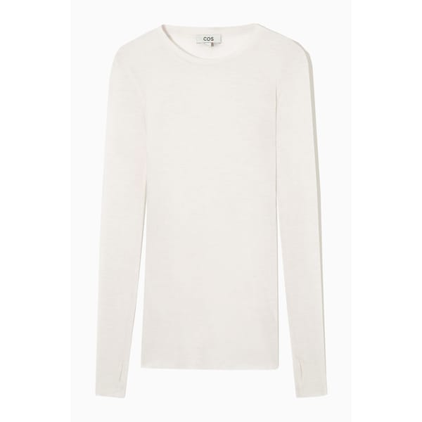 white CREW-NECK MERINO WOOL TOP