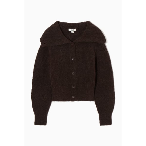 brown sPREAD-COLLAR TEXTURED ALPACA CARDIGAN