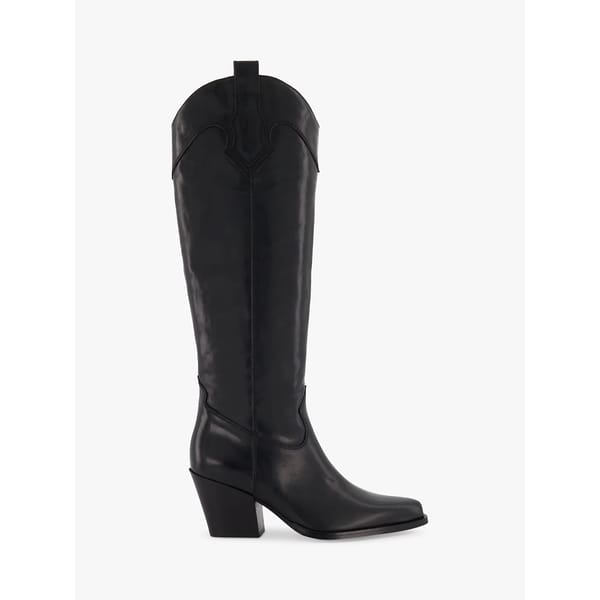 knee high cowboy boots in black leather