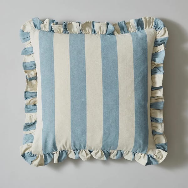 dunelm Linford Stripe Cushion in blue and white