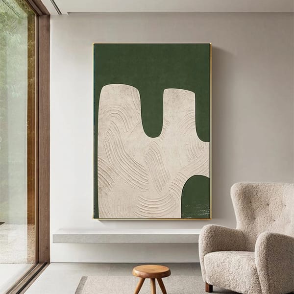 Original Minimalist Green Painting on Canvas Mid Century Modern on wall