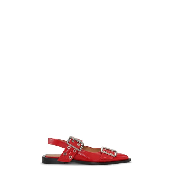 RED WIDE WELT BUCKLE BALLERINAS shoes
