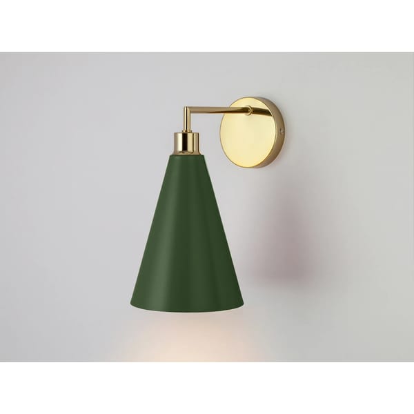 Olive green cone shade wall light