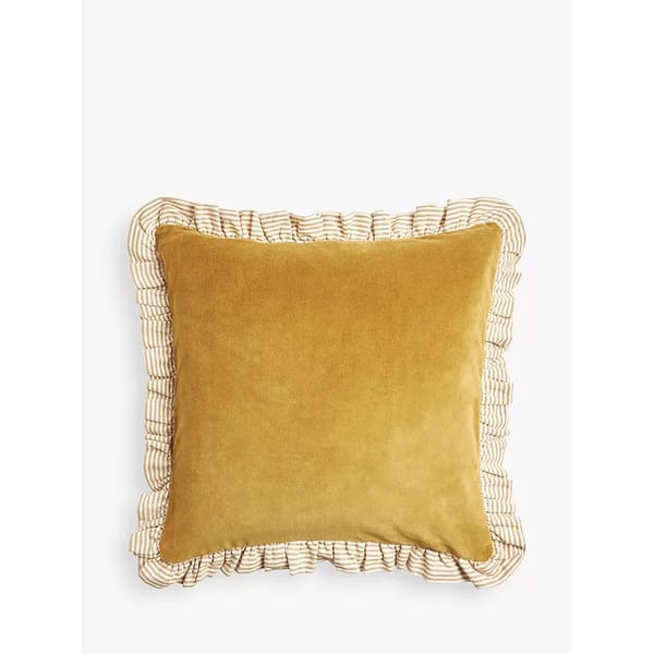 John Lewis Velvet Frill Cushion, Ochre