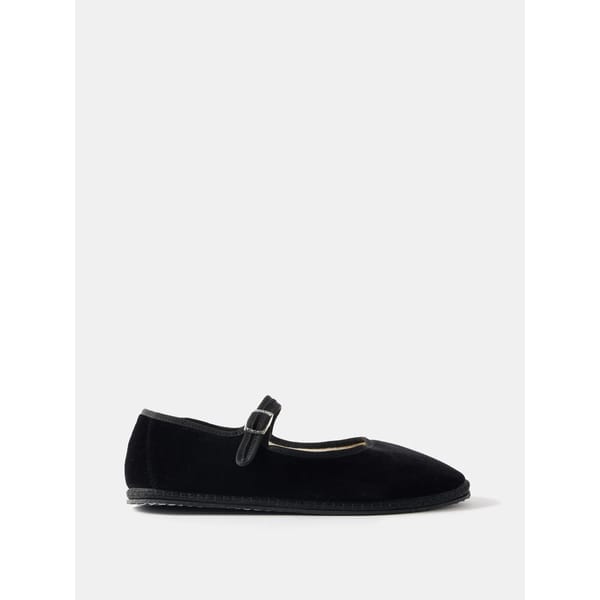 black Blanket-stitched velvet Mary Jane flats