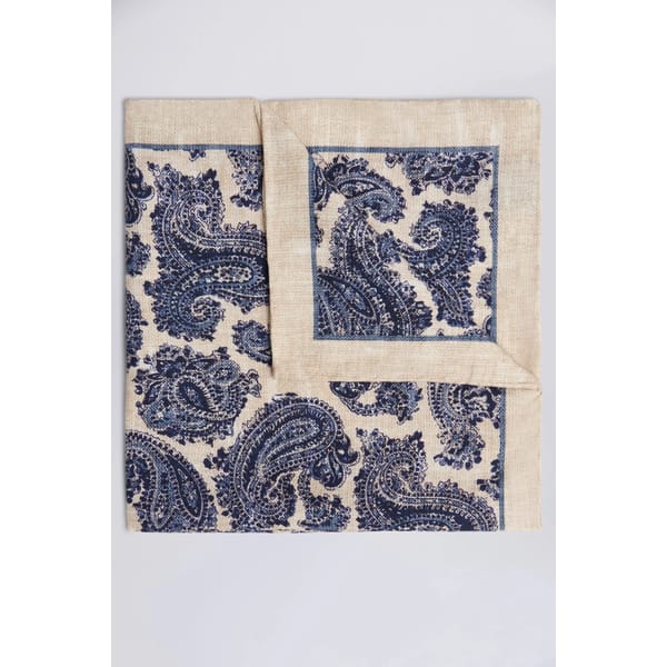 Neutral & Blue Paisley Moss x Bottinelli Pocket Square