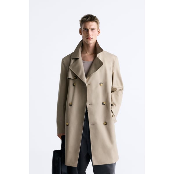 zara DOUBLE-BREASTED TECHNICAL TRENCH COAT in beige