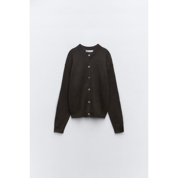 brown DROP-SHOULDER KNIT CARDIGAN