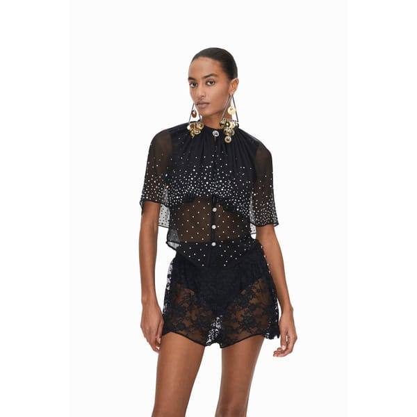 Embellished Chiffon Cape Top