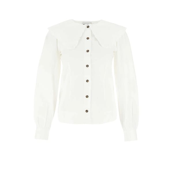 WHITE Ganni Ruffled Oversize-Collar Shirt