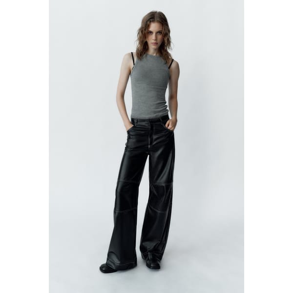 TOPSTITCHING LEATHER EFFECT TROUSER