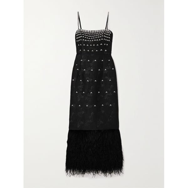 black feather midi dress