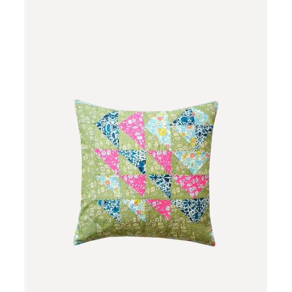 Coco & Wolf Patchwork Cushion made with Liberty Fabric Cape Pistachio, Lodden & Betsy Sage