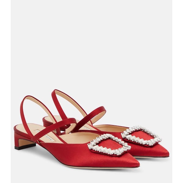 red EMILIA WICKSTEAD Katrina embellished satin pumps