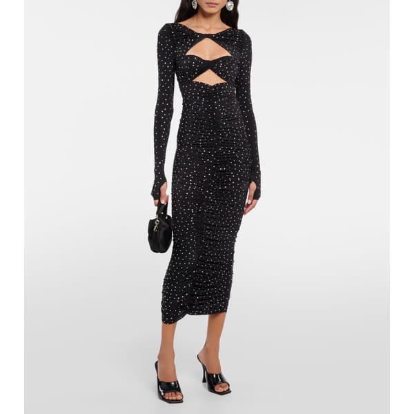 ALEX PERRY Crystal-embellished cutout jersey midi dress