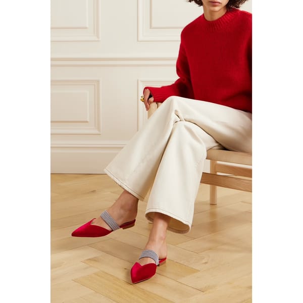 MODEL WEARS Maisie cord-trimmed velvet point-toe flats