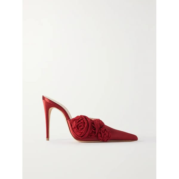 red Appliquéd satin mules