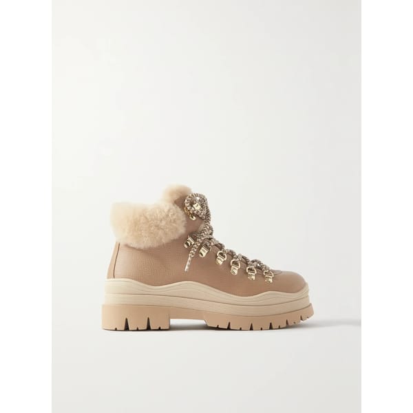 beige fur lined hiking boots