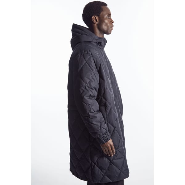 model wears men's DIAMOND-QUILTED PADDED PARKA