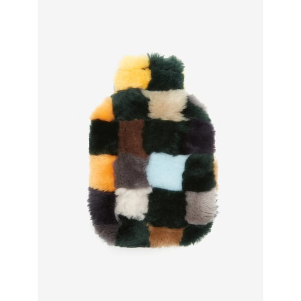 BOCCACCINI Sheepskin Hot Water Bottle - Green:Grey Checkerboard