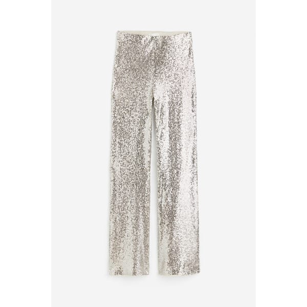 silver sequinned trousers